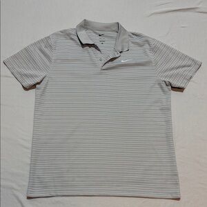Nike Men’s DRI-FIT Light Gray Striped Polo Shirt Size L